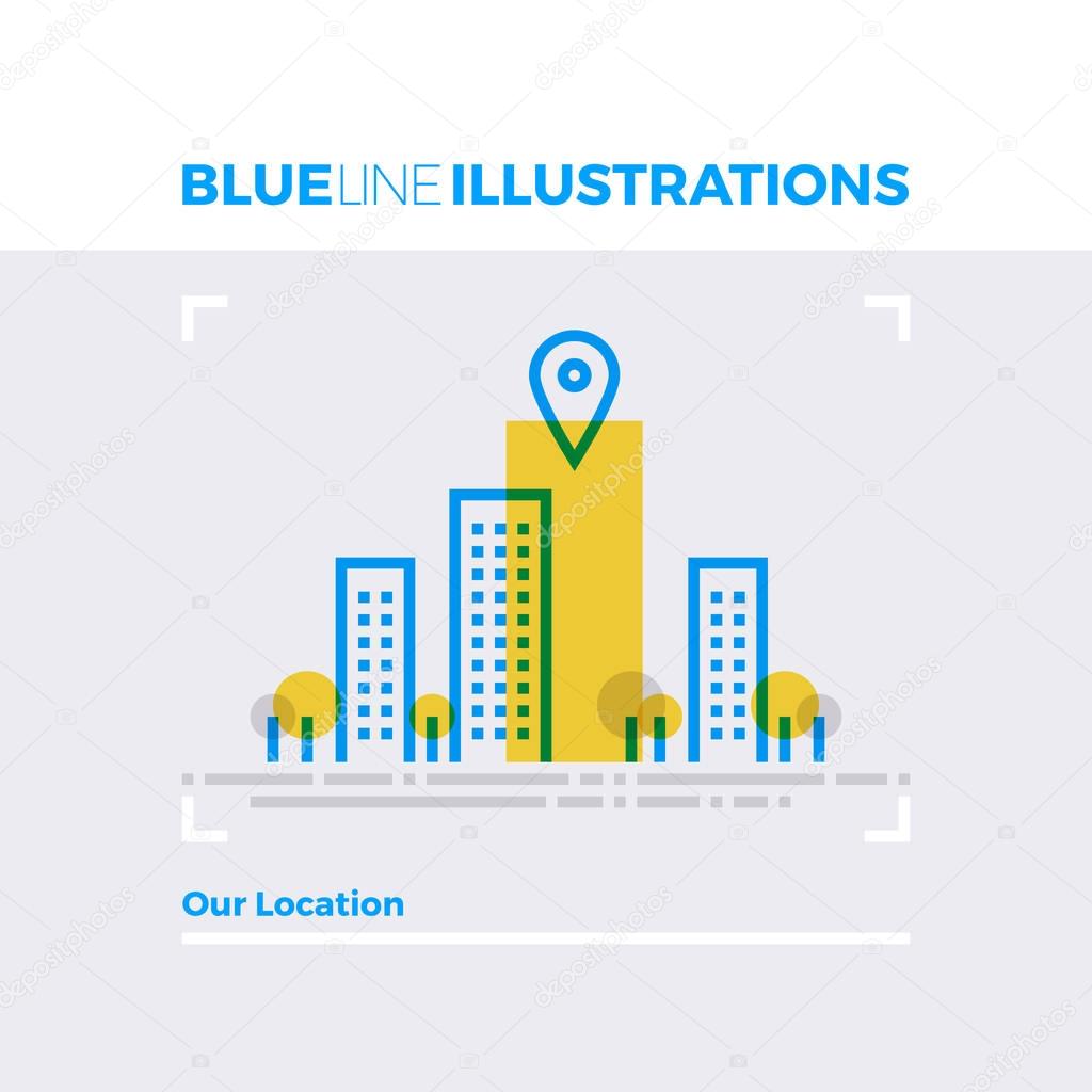 Our Location Blue Line Illustration