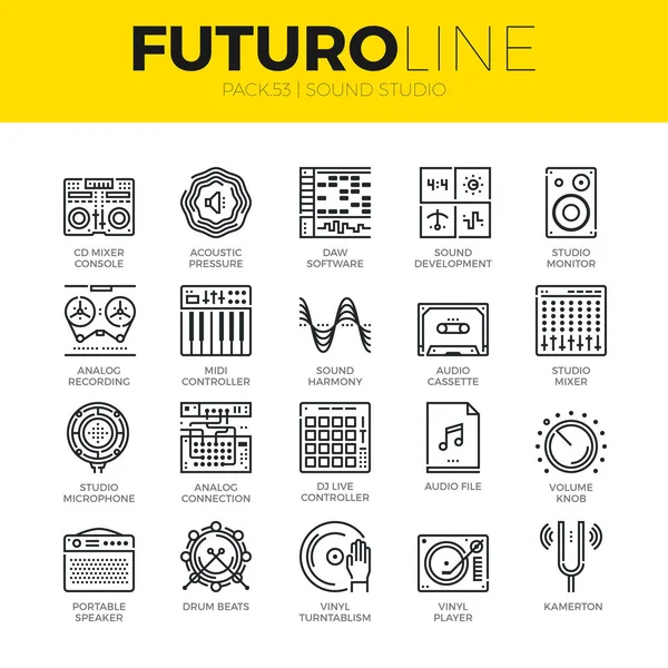 Hangstúdió Futuro vonal ikonok — Stock Vector