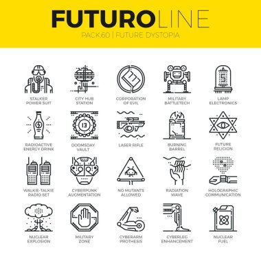 Gelecekteki distopya Futuro satır simgeler