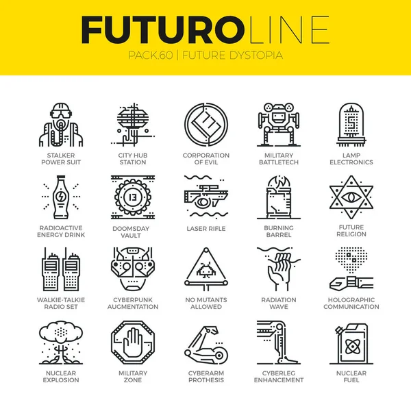 Zukünftige dystopie futuro line-symbole — Stockvektor