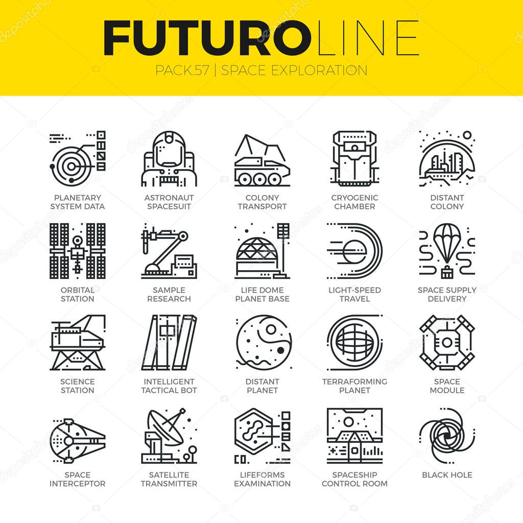 Space Exploration Futuro Line Icons