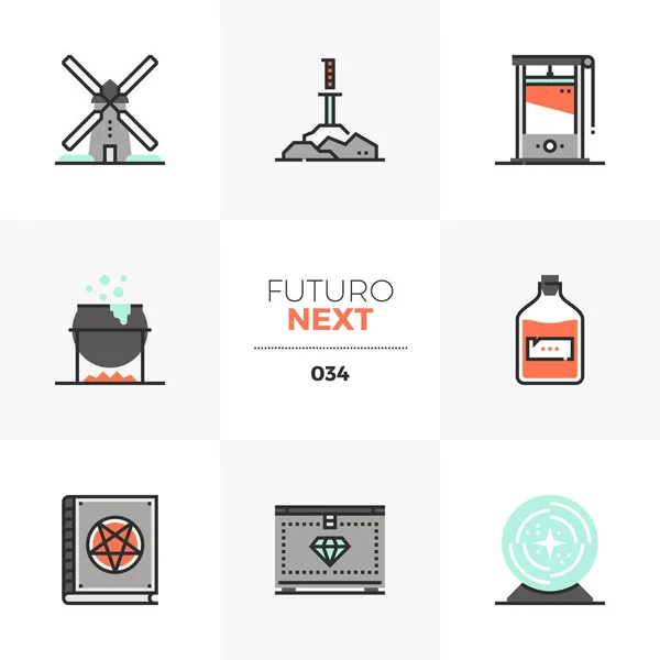 Cultura Medieval Futuro Next Iconos — Vector de stock