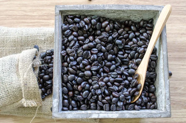 Mixture of different kinds of coffee beans.