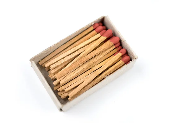 Schwefel Streichhölzer Streichholzschachtel isoliert entzünden Feuer — Stockfoto