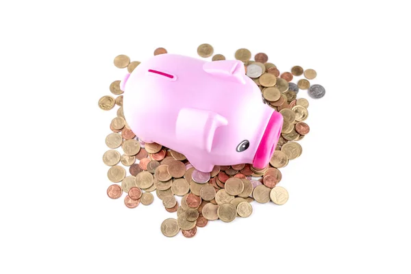 Piggy Bank Coins Stack Isolated White Background — Stock Photo, Image