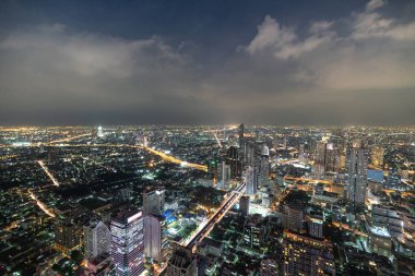 Panorama Bangkok Şehri Gece Skyline.