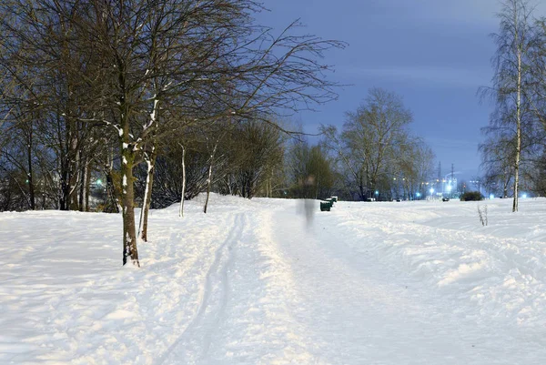 Park i Microdistrict Ribatskoe på natten. — Stockfoto