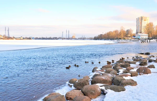 Neva floden i utkanten av St. Petersburg. — Stockfoto