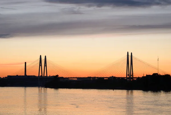 Cable stayed bridge and Neva river. — Stock Photo, Image