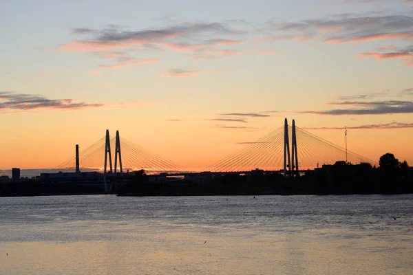 Cable stayed bridge and Neva river. — Stock Photo, Image