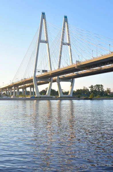 Kabel bleef brug en Neva rivier. — Stockfoto