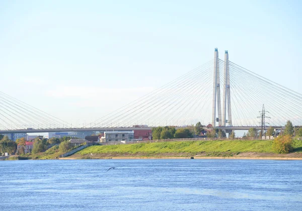 Schrägseilbrücke und Fluss Newa. — Stockfoto