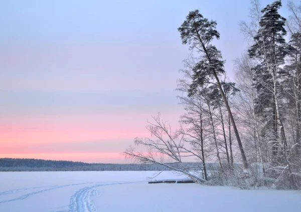 Zimowy krajobraz o zachodzie słońca. — Zdjęcie stockowe
