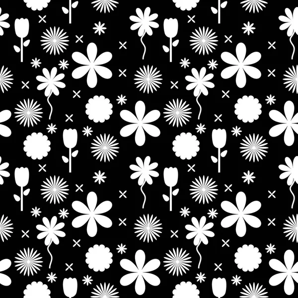 Fekete-fehér virágok háttér minta. — Stock Vector