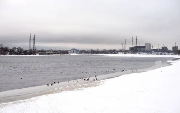 Neva Nehri'nin manzaraya kış bulut gün. — Stok fotoğraf