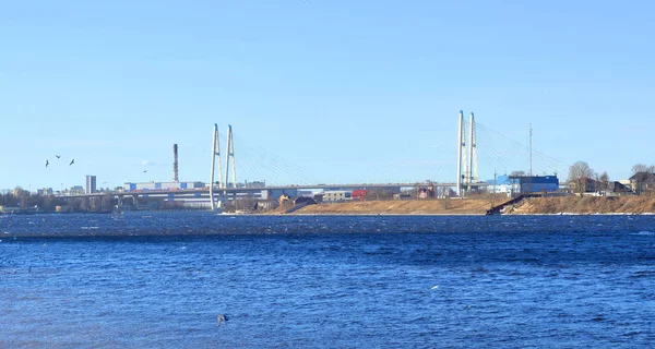 Pont suspendu par câble en hiver . — Photo