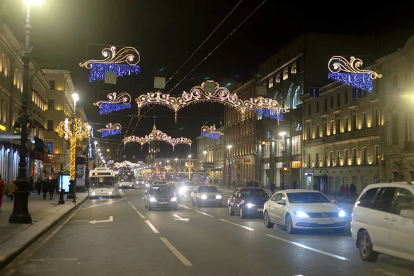View of the Nevsky Prospect at night. — Stock Photo, Image