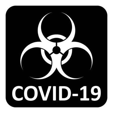 Beyaz arka planda Covid-19 tehlike işareti var. Vektör illüstrasyonu.