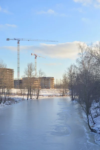 Uitzicht Rivier Slavyanka Aan Rand Van Sint Petersburg Winterdag Rusland — Stockfoto