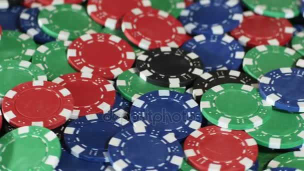 Pile of various poker chips — Stock Video