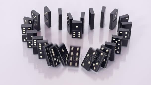 Dominoes heart destroyed and rebuilt — Stock Video