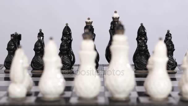 Chess figures set up for game — Stock Video