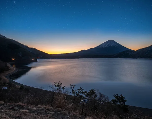 Motosu tó és mt. Fuji sunrise időben — Stock Fotó