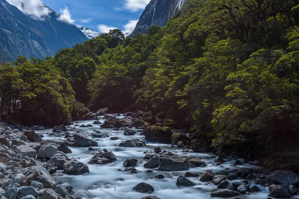 Waterfall in milford sound, New Zealand