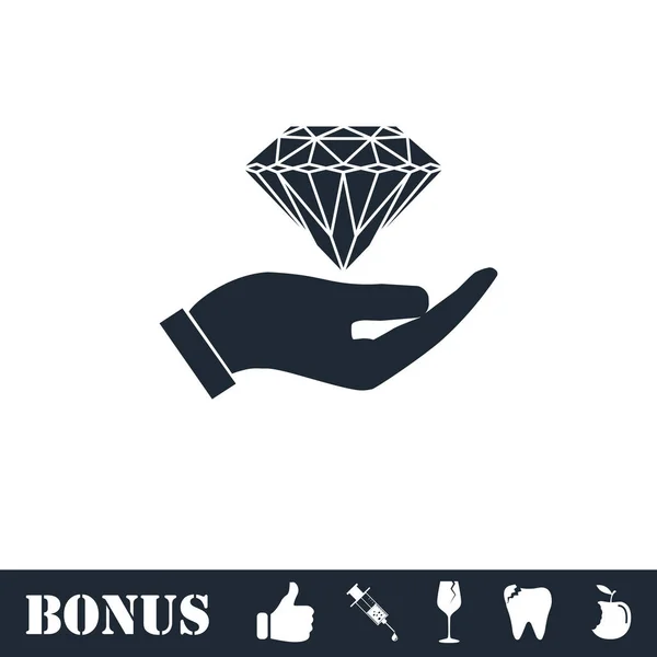 Hand and diamond icon flat — Stock Vector