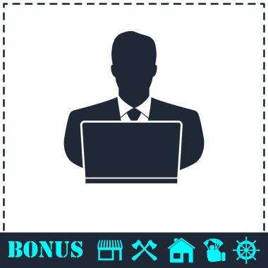 Bilgisayar simgesine düz çalışma iş adamı