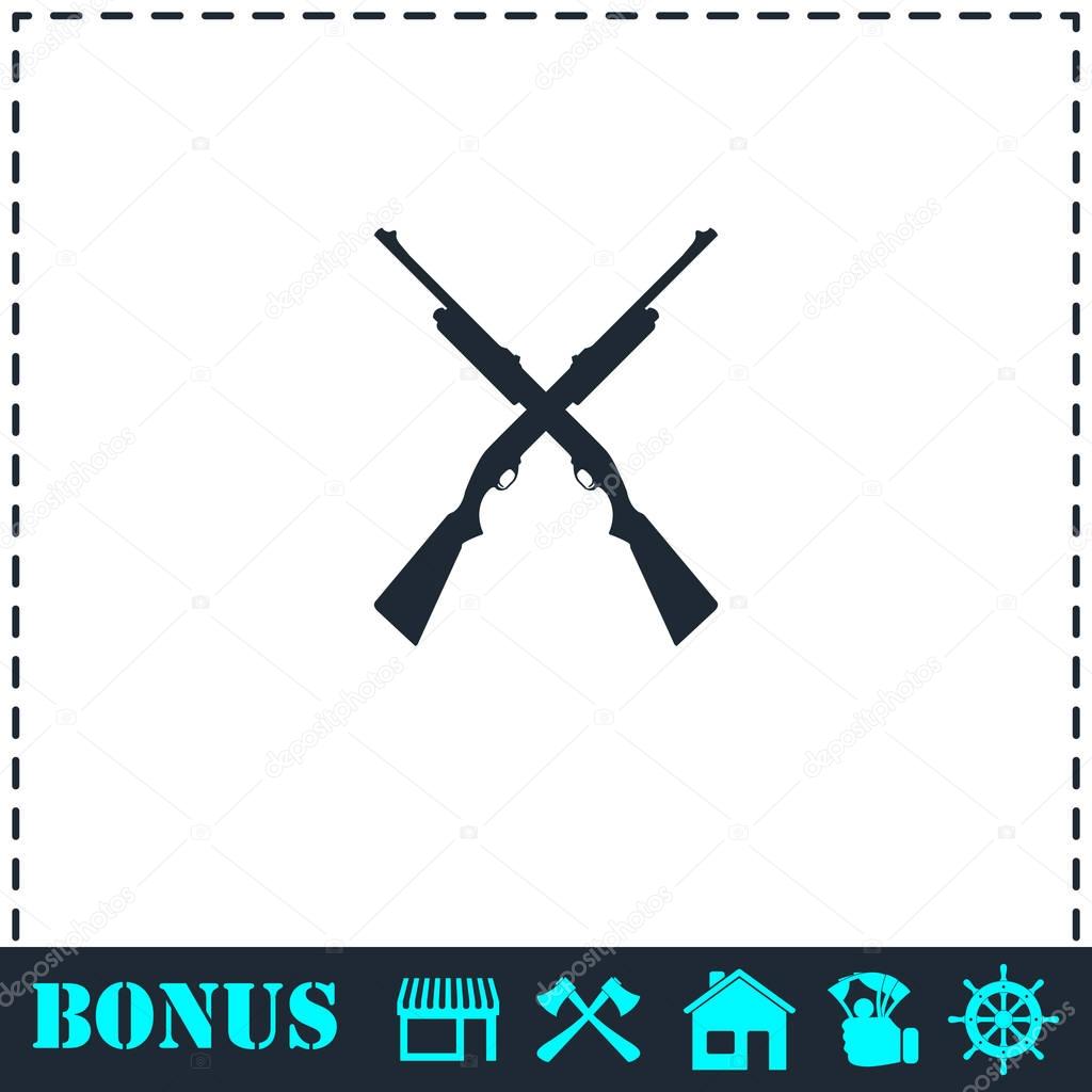 Crossed shotguns, hunting rifles icon flat. Simple vector symbol and bonus icon