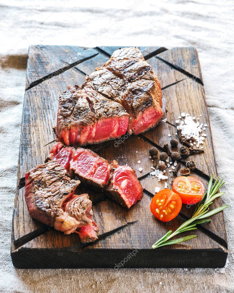 medium rare grilled beef steak