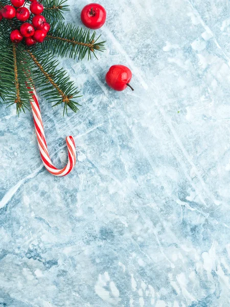 Fir-tree branch with candy cane — Stock Photo, Image