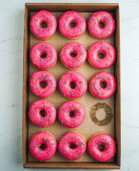 Pink donuts in  box — Stock Photo, Image