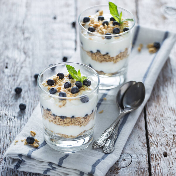 granola yogurt and blueberries