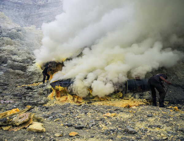 Crater of sulfur volcano Ijen
