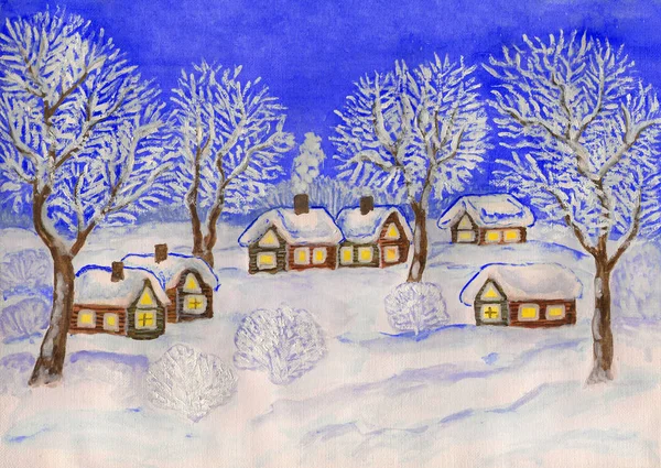 Vinterlandskap, målning — Stockfoto