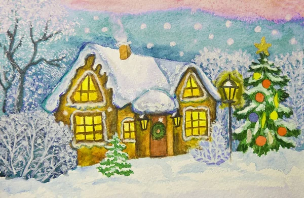 Christmas house, painting