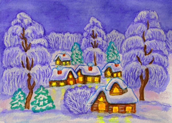冬の風景、絵画 — ストック写真