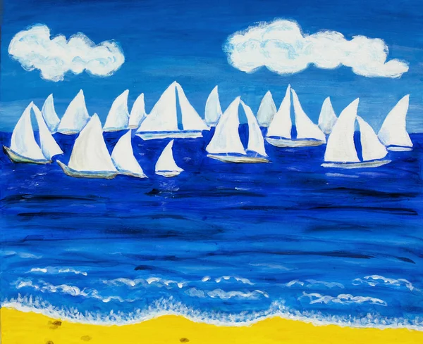 White regatta 3, painting — Stock Photo, Image