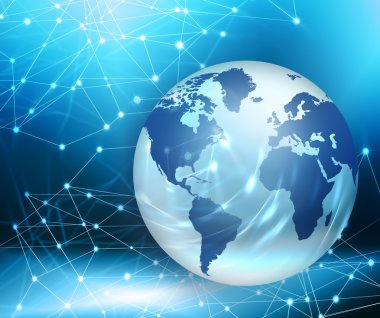 En iyi Internet kavramı küresel iş. Küre, teknolojik arka plan üzerinde parlak çizgiler. Elektronik, Wi-Fi, ışınları, simge Internet, televizyon, telefon ve uydu communicationsblue bulanıklık