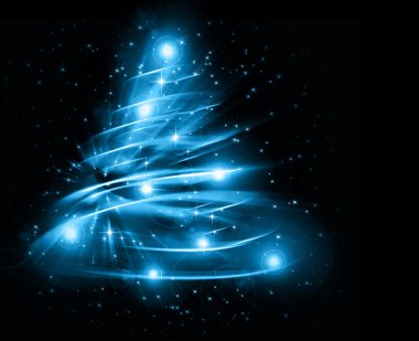 Mavi Noel ağacı, güzel kar taneleri ve parlayan yıldız