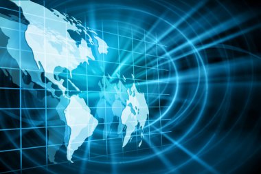 En iyi Internet kavramı küresel iş. Küre, teknolojik arka plan üzerinde parlak çizgiler. Elektronik, Wi-Fi, ışınları, simge Internet, televizyon, telefon ve uydu communicationsblue bulanıklık