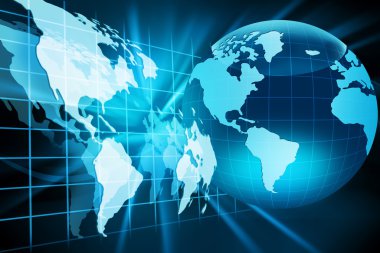 En iyi Internet kavramı küresel iş. Küre, teknolojik arka plan üzerinde parlak çizgiler. Elektronik, Wi-Fi, ışınları, simge Internet, televizyon, telefon ve uydu communicationsblue bulanıklık