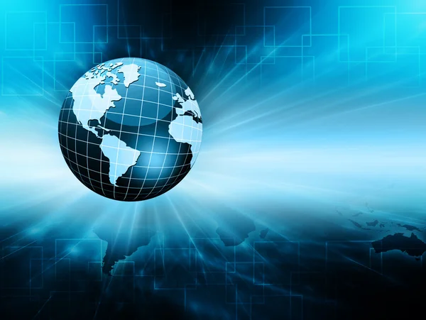 Кращий Інтернет поняття глобального бізнесу. Глобус, світиться ліній на технологічне фоновому режимі. Електроніка, Wi-Fi, промені, символи Інтернет, телебачення, мобільного і супутникового communicationsblue розмиття — стокове фото