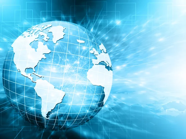 Legjobb Internet fogalma, a globális üzleti. Globe, izzó vonalak a technológiai háttér. Elektronika, Wi-Fi-vel, sugarak, szimbólumok, Internet, televízió, mobil és műholdas communicationsblue elmosódott — Stock Fotó