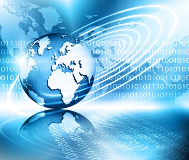 En iyi Internet kavramı küresel iş. Küre, teknolojik arka plan üzerinde parlak çizgiler. Elektronik, Wi-Fi, ışınları, simge Internet, 3d çizim