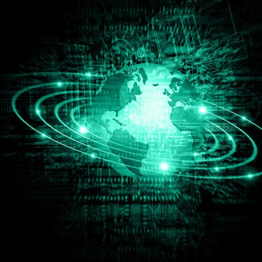 En iyi Internet kavramı küresel iş. Teknolojik arka plan. Sembolleri Wi-Fi, Internet, televizyon, telefon ve uydu iletişim ışınları