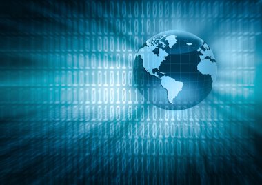 Global iş dünyasının en iyi internet kavramı. Küre, teknolojik arka planda parlayan çizgiler. Wi-Fi, ışınlar, semboller İnternet, 3 boyutlu illüstrasyon