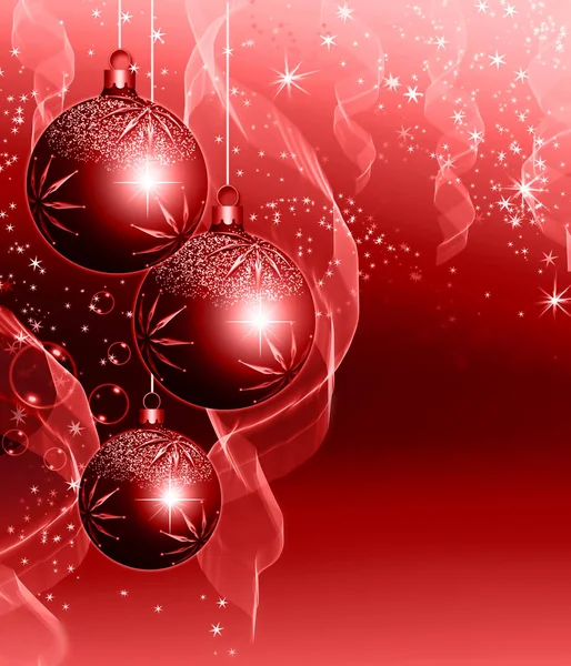 Χριστούγεννα κόκκινο φόντο με μπάλες — Φωτογραφία Αρχείου